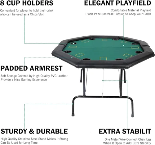 Miniatura 3 de Mesa de póquer plegable de casino mesas de póquer Texas Hold'em Mesa de póquer plegable, mesa de juego de mesa de fieltro con portavasos de plástico