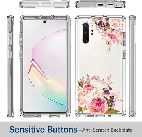 Miniatura 5 de Funda para Galaxy Note 10 Plu/Note 10+ 5G SM-N975U con protector de pantalla de vidrio templado, carcasa rígida de diseño floral de cuerpo completo