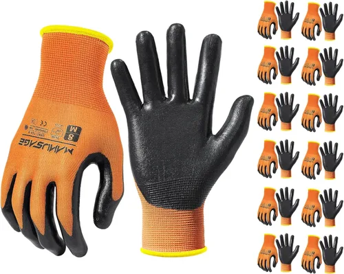 Miniatura 15 de MANUSAGE Guantes de trabajo de nitrilo, ajuste elástico cómodo 3D, agarre potente, pantalla táctil, revestimiento de espuma duradera, flexibles