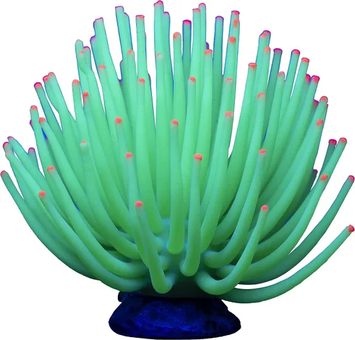 Miniatura 4 de GloFish Adorno de anémona, adorno detallado de acuario, verde grande, crea un efecto brillante (paquete de 1)