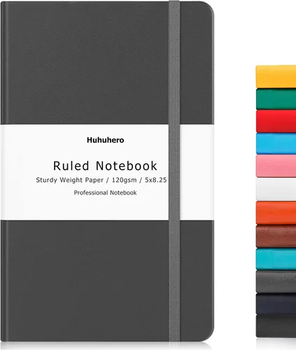 Miniatura 11 de Huhuhero Cuaderno Diario, Diario de Líneas Rayadas, Tapa Dura Papel Premium Grueso de 120gsm con Cuaderno de Cuero Sintético para Escribir