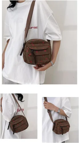 Miniatura 35 de Bolso cruzado de pana de fresa para mujeres y niñas, bonito bolso de mano con diseño de fresa, bolso de mensajero pequeño, bolso de hombro