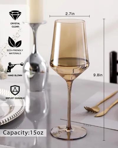 Miniatura 4 de comfit Juego de copas de vino de colores de 6 a 15 onzas sopladas a mano con tallo largo y borde delgado, copas de vino rojo/blanco, copas de vino
