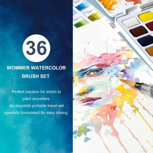 Miniatura 2 de Woomer Juego de pintura de acuarela, 36 colores vibrantes con pincel de agua y 10 papeles de acuarela de algodón de alta calidad (32 K), perfecto
