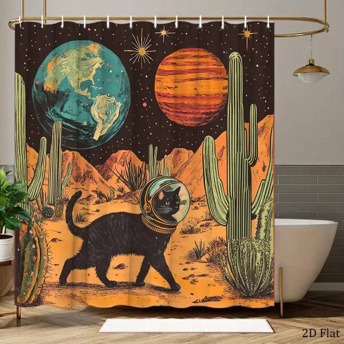 Miniatura 9 de Divertidos juegos de cortinas de ducha con diseño de gato, bonita cortina de ducha para niños, tela lavable y duradera, cortina de ducha de 72 x 72
