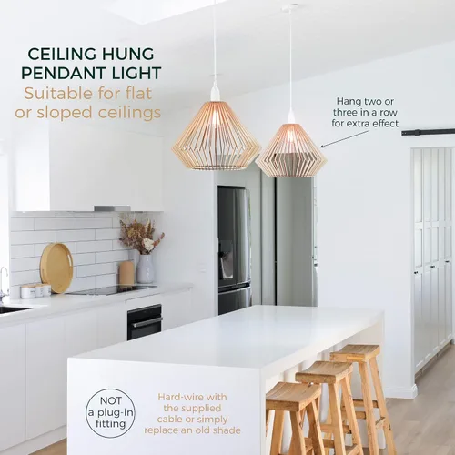 Miniatura 4 de Lámpara colgante de madera – Lámpara de techo fácil de montar – Moderna lámpara colgante bohemia para comedor, cocina, dormitorio, sala de estar