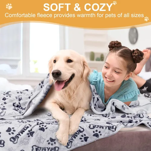 Miniatura 5 de Manta Suave para Perros para Perros Grandes - Manta Mullida para Mascotas para Gatos y Cachorros, Manta Reversible con Diseño de Huellas de Pata gris
