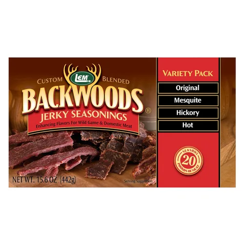 Miniatura 9 de LEM Products Backwoods Charqui Condimento paquete surtido, incluye sabores cajún, jalapeño, pimienta agrietada y teriyaki, ideal para caza
