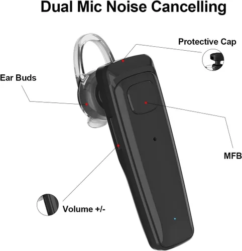 Miniatura 8 de ADADPU Auricular Bluetooth - V5.0 Auricular inalámbrico manos libres con micrófono dual incorporado y cancelación de ruido, 10 días de espera y 16