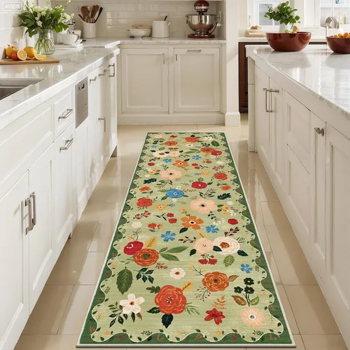 Miniatura 52 de U'Artlines Alfombra de Área Bohemia Lavable, 2x3 Pequeña Suave Antideslizante Vintage Felpudo para Puerta Frontal Interior Alfombra Verde