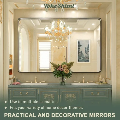 Miniatura 200 de TokeShimi - Espejo para pared de baño, espejo de tocador con marco de metal de aleación de aluminio mate cepillado e inoxidable, decoración rústica