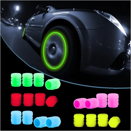 20 PIEZAS Tapas Fluorescentes para Vástago de Válvula de Neumático - Cubiertas Luminosas para Neumáticos de Vehículos Universales - Accesorios