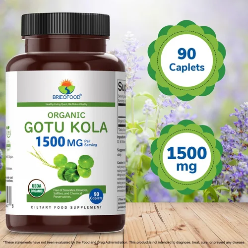 Miniatura 6 de Brieofood Organic Gotu Kola 1500 mg, 45 porciones, vegetariana, sin gluten, 90 tabletas vegetarianas