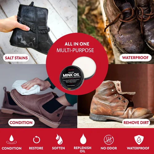 Miniatura 6 de Angelus Aceite de visón para botas de cuero, 7.6 onzas, acondicionador de cuero natural, limpiador, impermeable, suaviza y restaura, fabricado