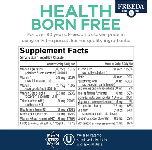 Miniatura 3 de FREEDA Multivitamínico - Quintabs-M con hierro - Suplementos multivitamínicos Kosher para la salud de la mujer - Multivitaminas para mujeres