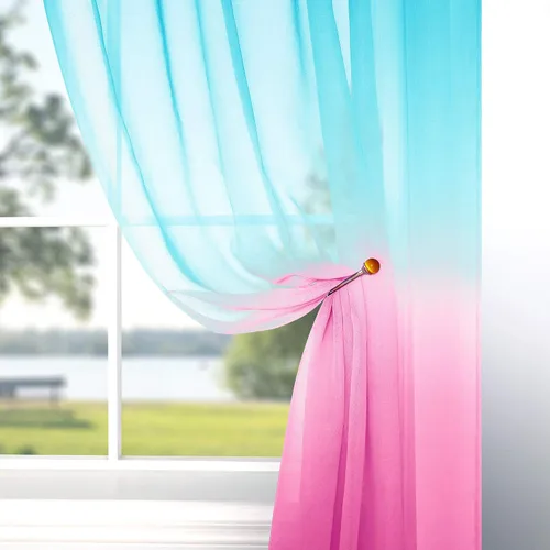 Miniatura 3 de Cortinas rosas y verdes para decoración de dormitorio de sirena, juego de 1 panel transparente, con bolsillo para barra, cortinas de sirena