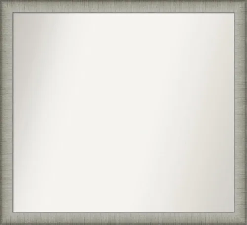 Miniatura 226 de Amanti Art Espejo de baño plateado para sobre fregadero, 25 x 25 pulgadas, espejo de tocador cuadrado estrecho de níquel cepillado, marco de madera