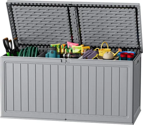 Miniatura 25 de JUMMICO Caja de resina de 31 galones, cajas de almacenamiento impermeables para interiores y exteriores para muebles de patio, cojines y Negro