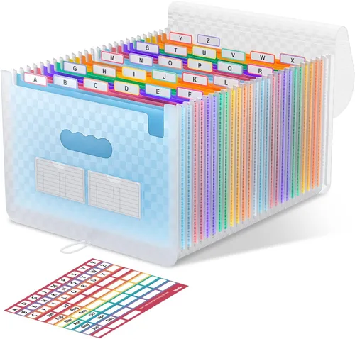 ThinkTex Organizador de archivos de acordeón, 26 bolsillos expandibles, organizador mensual de documentos de recibos de facturas, pestañas coloridas