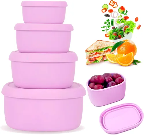 Miniatura 11 de Juego de contenedores de almacenamiento de alimentos de silicona Anatole de 3 unidades, loncheras Bento con tapas, sin BPA, aptas para lavavajillas