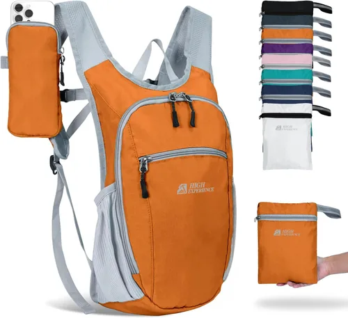 Miniatura 10 de Mochila de senderismo 10L/15L, pequeña mochila de día ligera, plegable, para viajes, resistente al agua, para mujeres y hombres (Gris, 10L)