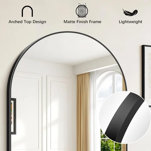 Miniatura 7 de FORBATH Espejo de baño arqueado de 16 x 24 pulgadas, espejo de baño negro montado en la pared, moderno marco de aleación de aluminio, espejo de arco