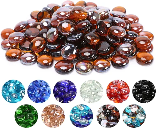 Miniatura 23 de GRISUN Vidrio para hoguera con brillo azul océano Pacífico de 1/2 pulgada, rocas de vidrio redondas de 10 libras para chimenea natural o propano