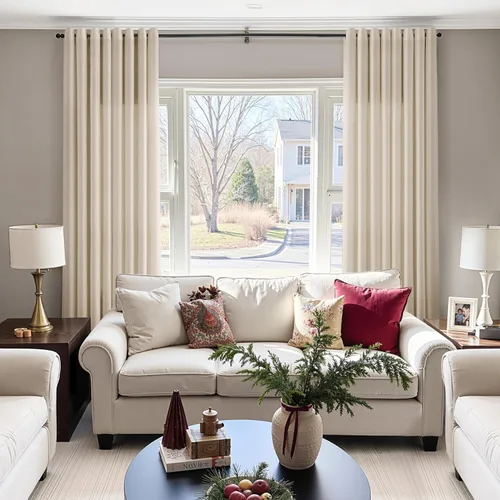 Miniatura 7 de Cortinas de lino beige de abedul de 84 pulgadas de largo para sala de estar, cortina semitransparente filtrante de luz de lujo, decoración moderna