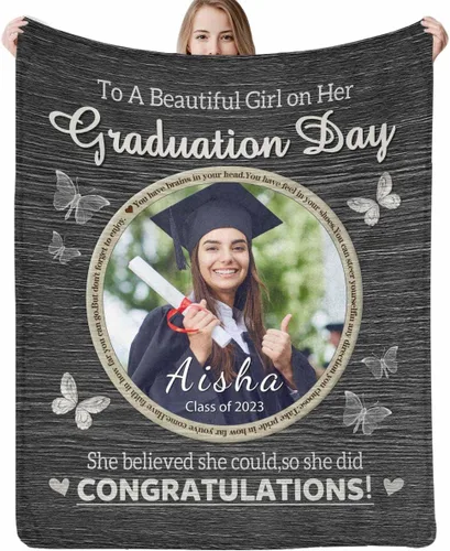Miniatura 16 de Manta de sofá de graduación personalizada con imagen, manta personalizada para graduados para clase de 2023, personalizable con cualquier palabra