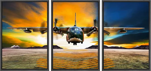 wall26 Lienzo enmarcado para pared, juego de arte exótico tropical, océano, mar, avión, puesta de sol, transporte, fotografía, realismo, decorativo,