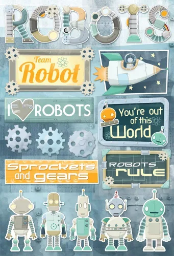 Karen Foster Design Hoja de pegatinas para álbumes de recortes sin ácido y lignina, robots