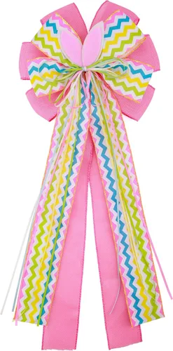Meseey Arco grande de arpillera de Pascua, coronas de 20 x 10 pulgadas, lazos de conejo de primavera para envolver regalos, decoración del árbol,