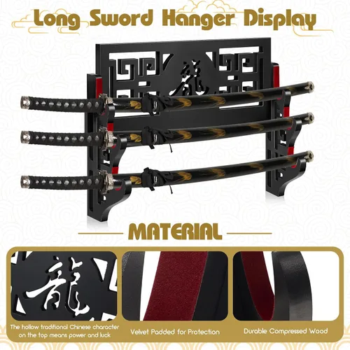 Miniatura 6 de Barydat Soporte de pared para katana, soporte para espada samurái, soporte para colgar espada japonesa Wakizashi, colección de pasatiempos