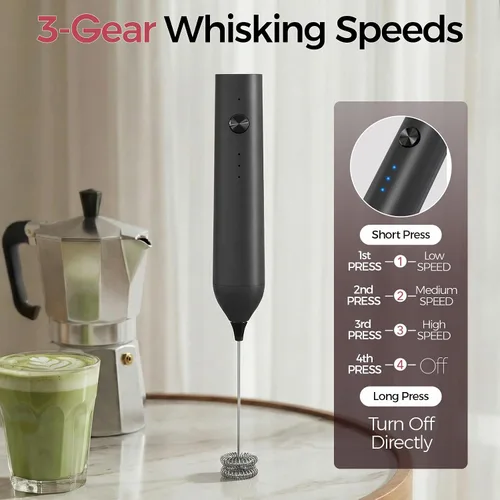 Miniatura 2 de YARRAMATE Varita espumadora de leche eléctrica con batidor y soporte de acero inoxidable, mezclador de café recargable rápido con 3 velocidades