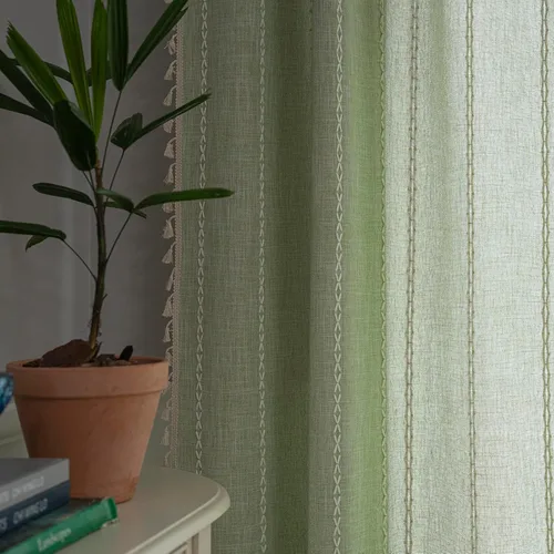 Miniatura 2 de Cortinas Verde Salvia Boho Granja para Dormitorio Sala de Estar 63 Pulgadas de Largo Cortinas 2 Paneles Algodón Lino Cortina de Ventana, Cortina