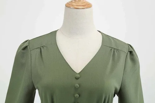 Miniatura 3 de Wellwits Vestido vintage de otoño de manga larga con cuello en V para mujer