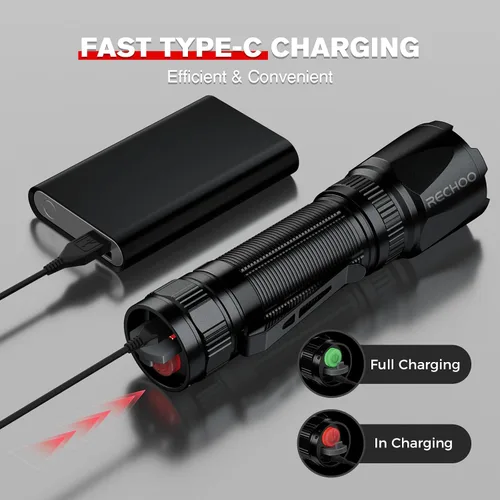 Miniatura 4 de Linterna de luz roja RECHOO, linternas recargables de LED rojo de 3 modos de alta potencia con clip y cordón, linternas rojas zoomables y portátiles