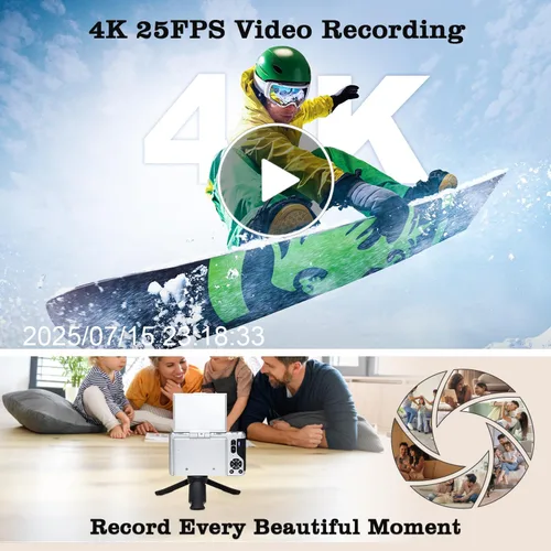 Miniatura 2 de ARNSSIEN Cámara digital 4K con pantalla abatible de 180° de 2.8 pulgadas, cámara fotográfica, diseño fácil de transportar tarjeta de 64 GB