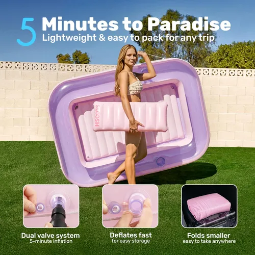 Miniatura 6 de SLOOSH Flotador inflable, camastro para adultos con almohada, 178 x 117 cm, 4 en 1: balsa-tina bronceadora, camastro para tomar el sol, fiestas