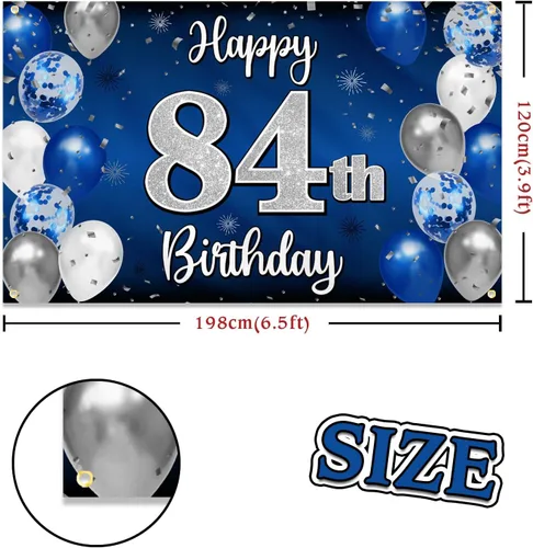 Miniatura 327 de Decoración de feliz cumpleaños 35, globo azul y plateado de 35 años, cartel grande de telón de fondo de cumpleaños, suministros para fiesta de 35th