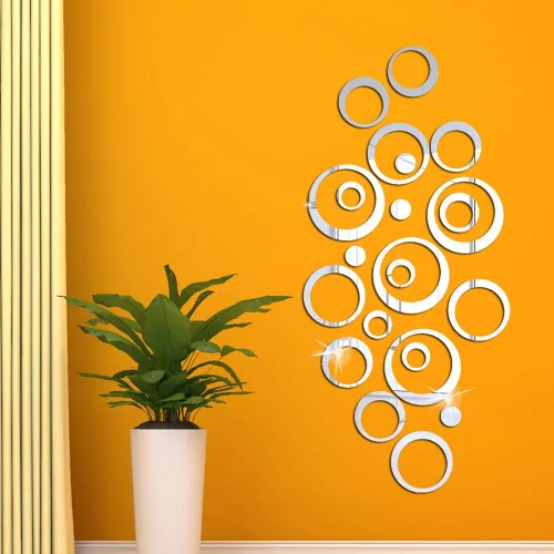 Miniatura 6 de Calcomanías de espejo, 24 calcomanías redondas de acrílico para decoración de pared, fondo de superficie extraíble, autoadhesivas, decoración