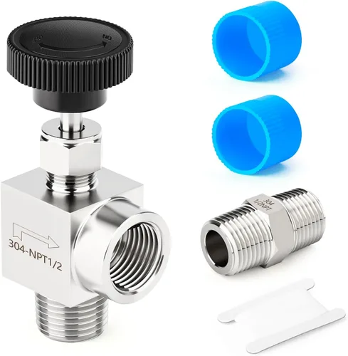 Miniatura 31 de TAISHER 1 pieza Válvula de aguja recta de acero inoxidable 304 1/2" NPT macho x 1/2" NPT hembra para control de flujo de agua, gas, aceite con rosca