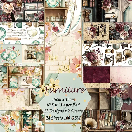 Miniatura 18 de 24 hojas de papel para álbumes de recortes de 6x6 pulgadas, 160GSM, paquete de papel decorativo de una sola cara, suministros para diario, cartulina