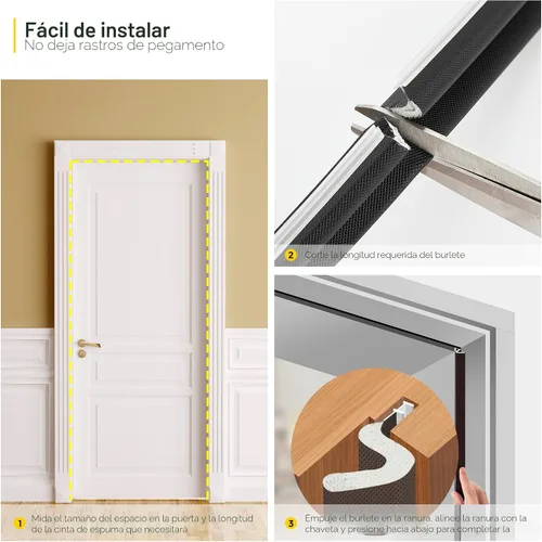 Miniatura 5 de Burlete de Sellado de Puerta Tira – Espuma insonorizada en forma de Q para marco de puerta exterior, sello de espacio grande, cancelación de ruido