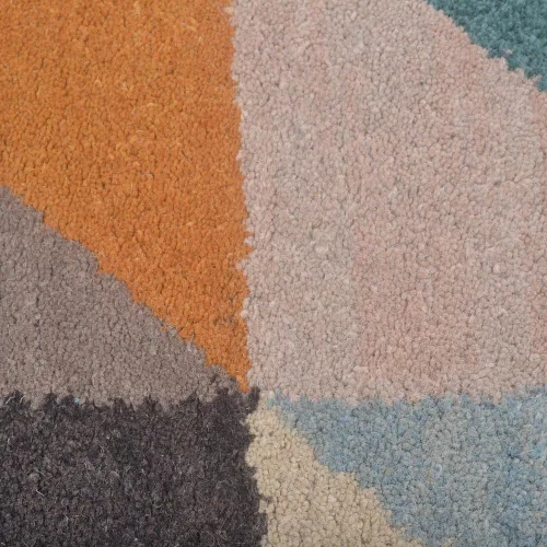 Miniatura 4 de Rugsotic Carpets Alfombras de lana copetuda a mano ecológicas – 2 pies 6 x 6 pies, forma de pasillo, multicolor, diseño geométrico moderno