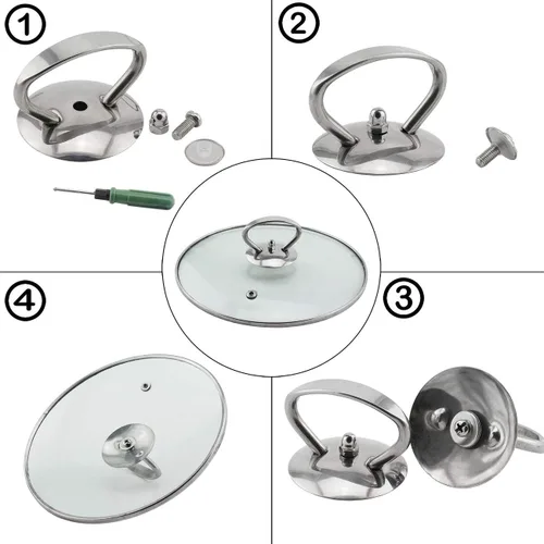 Miniatura 4 de Pomo universal para tapa de olla, mango de repuesto de acero inoxidable para utensilios de cocina, perilla de agarre con tres tornillos de montaje