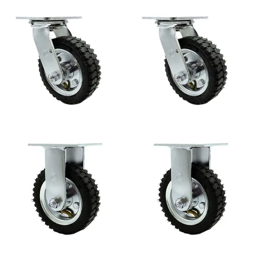 Miniatura 10 de Juego de 4 ruedas neumáticas giratorias de 6 pulgadas, ruedas de goma negra, incluye 2 ruedas giratorias con frenos y 2 rígidas, ruedas resistentes