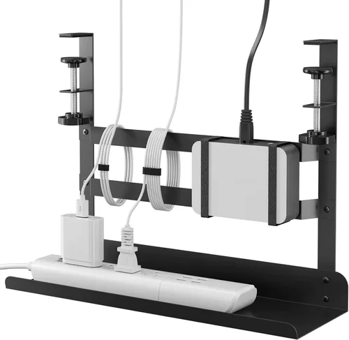 YECAYE Bandeja de gestión de cables para debajo del escritorio, Montaje de abrazadera sin perforación, Bandeja de gestión de cables de metal con
