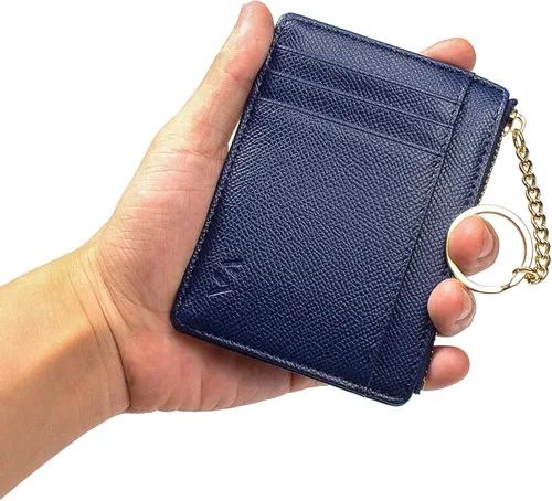 Miniatura 18 de Tarjetero delgado con bloqueo RFID, billetera de bolsillo pequeño, con cremallera Keychian para monedero, monedero y tarjetero para mujeres y hombres