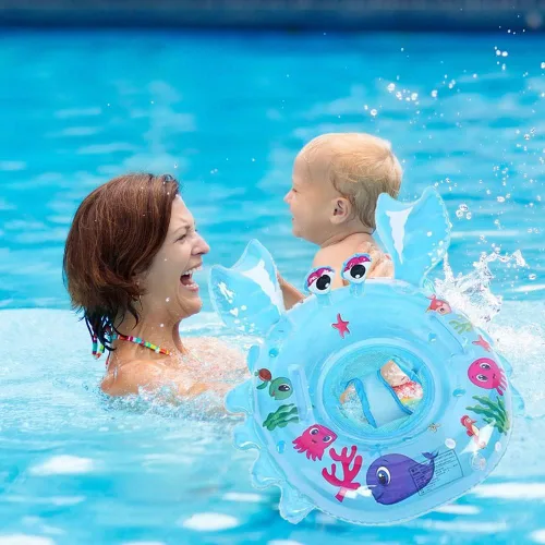 Miniatura 6 de AIYUENCICI Flotador de natación para bebé, balsa flotante inflable con asa de asiento de seguridad, anillo flotante de cintura para niños, bañera